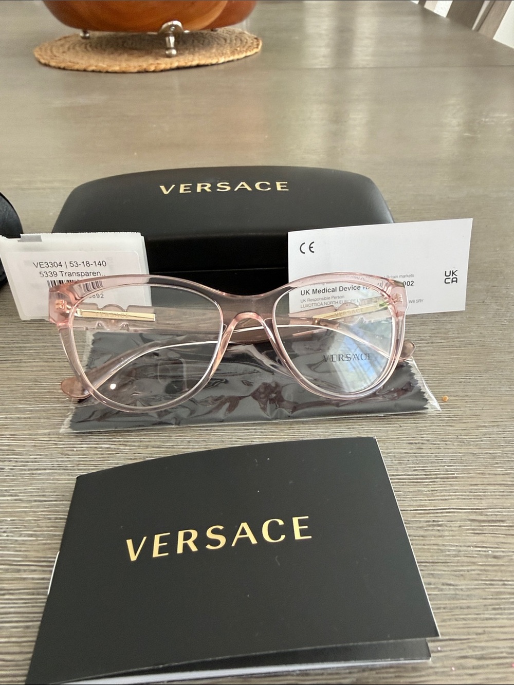 Versace Transparent Pink Round-Frame Glasses